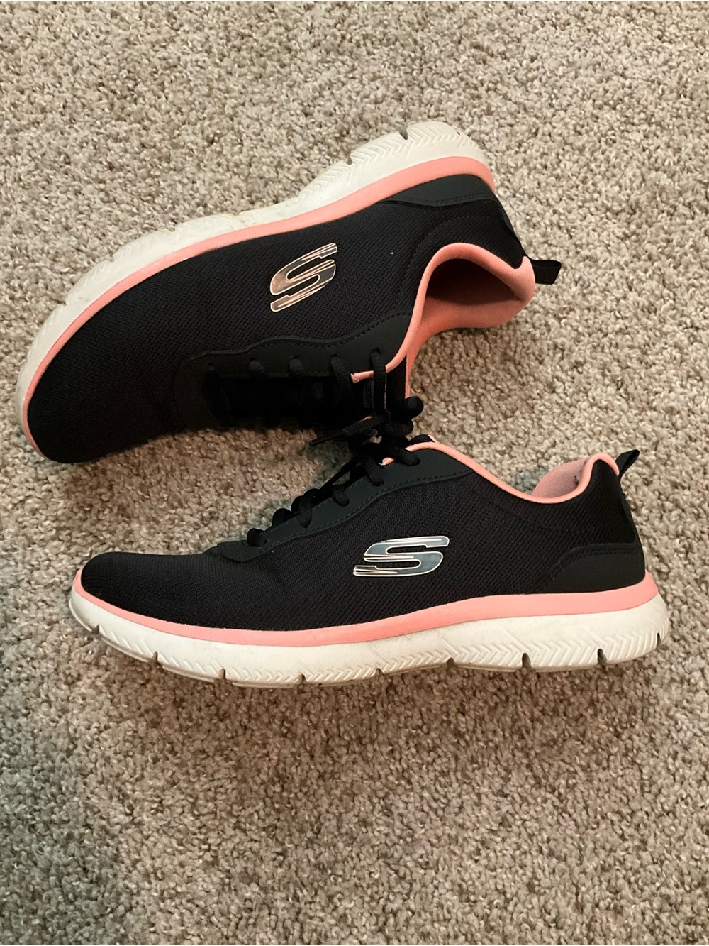 Skechers Black Athletic Sneakers with Coral Accent